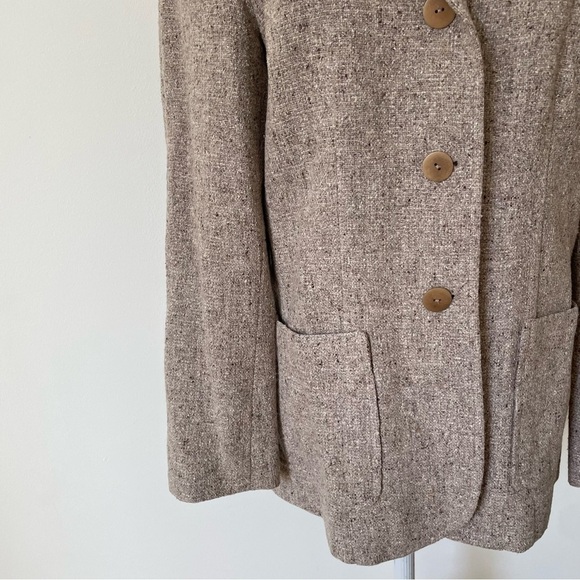 Philippe Adec Paris Vintage Wool Knit Brown Beige 3 Button Blazer Jacket Size 6 - Picture 6 of 11